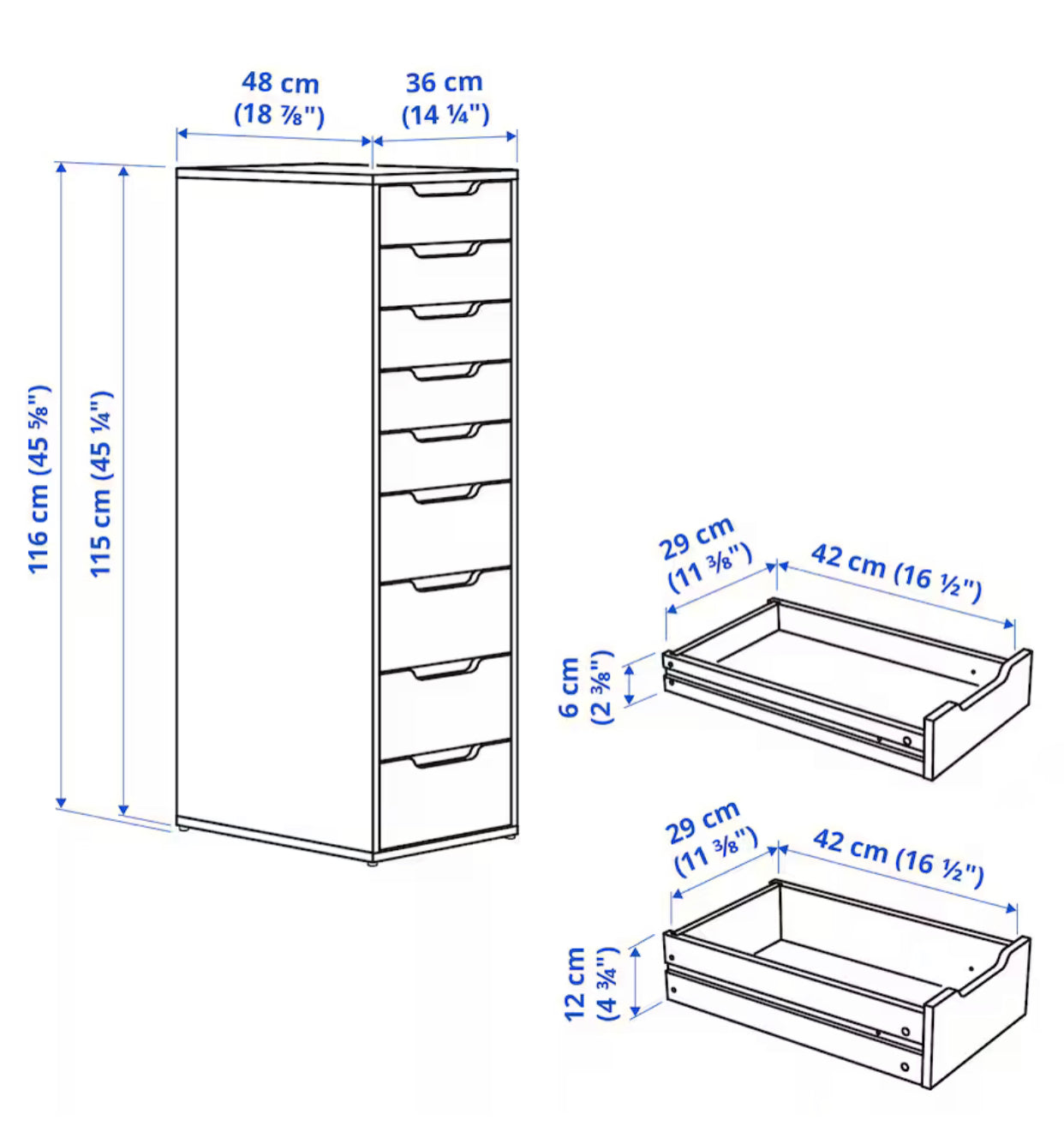 IKEA ALEX Drawer unit with 9 drawers, white, 36x116 cm – abqarybwn