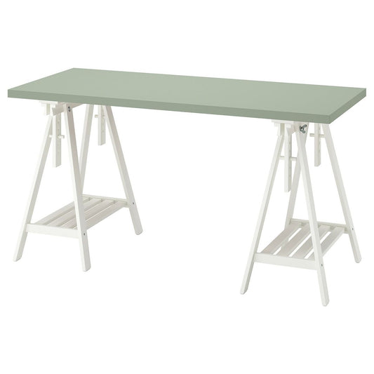 IKEA LAGKAPTEN / MITTBACK Desk, light green/birch, 140x60 cm