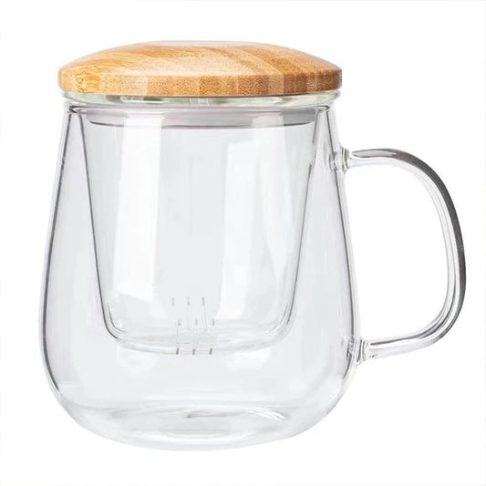 KÜTILAPAM Borosilicate mug with filter & bamboo lid, 300ml