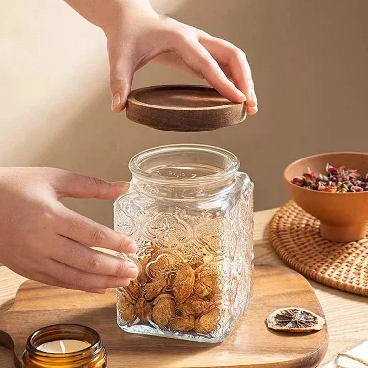 KÜTILAPAM airtight Jar with lid, glass/acacia wood, 750ml