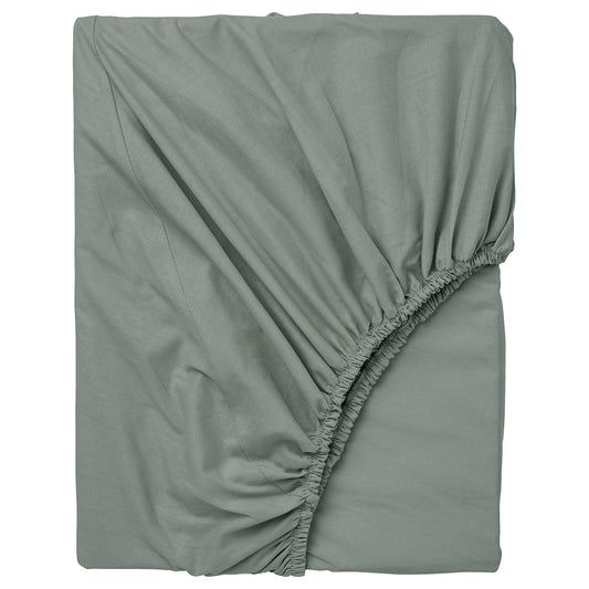 DVALA Fitted sheet, grey-green, 150x200 cm
