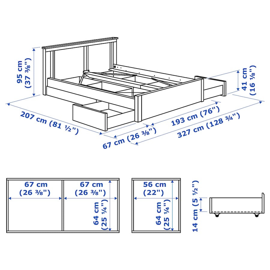 [pre-order] IKEA SONGESAND Bed frame with 4 storage boxes, white/Luröy, 180x200 cm