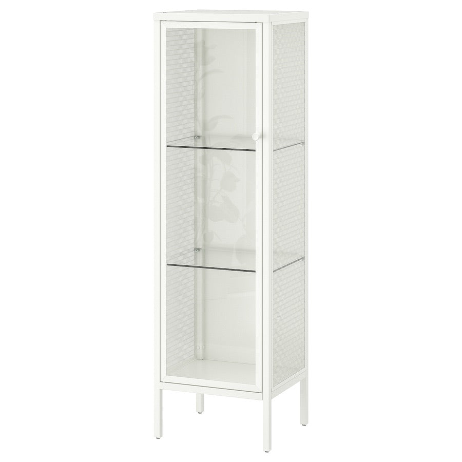 BAGGEBO Cabinet with glass doors, metal/white, 34x30x116 cm