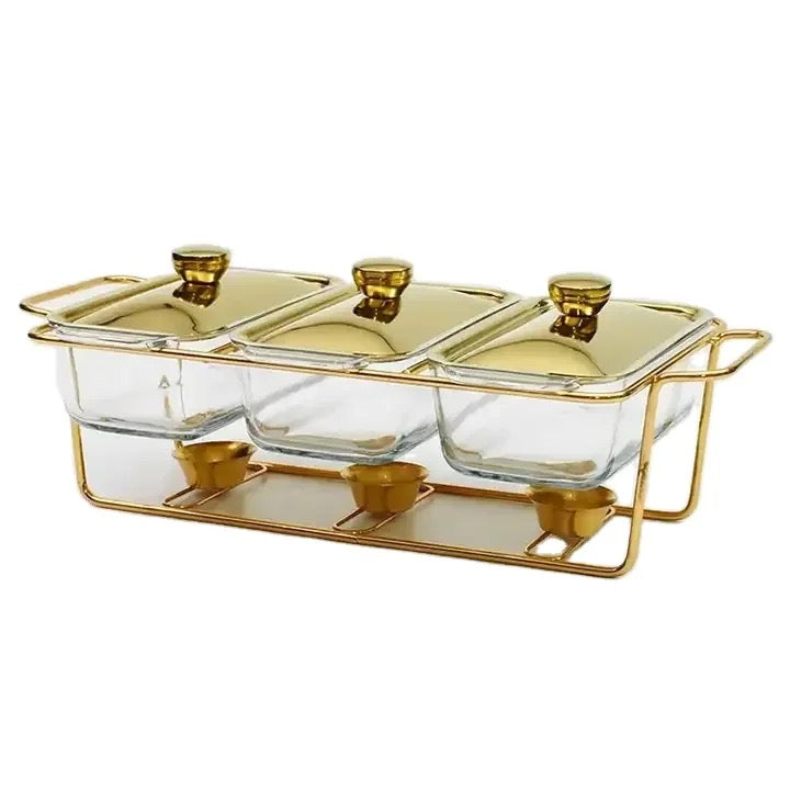 BÄHŪLU Chafing dish, 3 compartment, 1.3L each, 50.8 x 24 x 14 cm