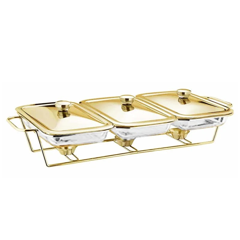 BÄHŪLU Chafing dish, 3 compartment, 1.5L each, glass 66.3 x 28.2 x 11.3 cm