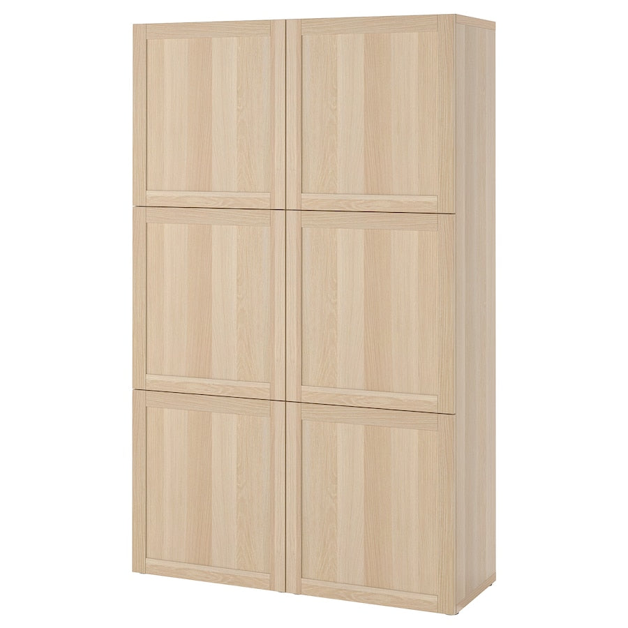 BESTÅ Storage combination with doors, white stained oak effect/Hanviken white stained oak effect, 120x42x193 cm