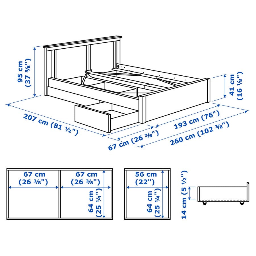 [pre-order] IKEA SONGESAND Bed frame with 2 storage boxes, white/Luröy, 150x200 cm