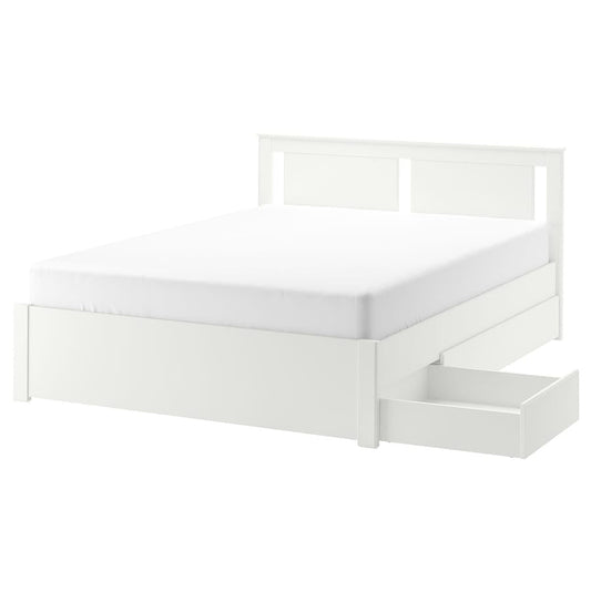 [pre-order] IKEA SONGESAND Bed frame with 4 storage boxes, white/Luröy, 150x200 cm