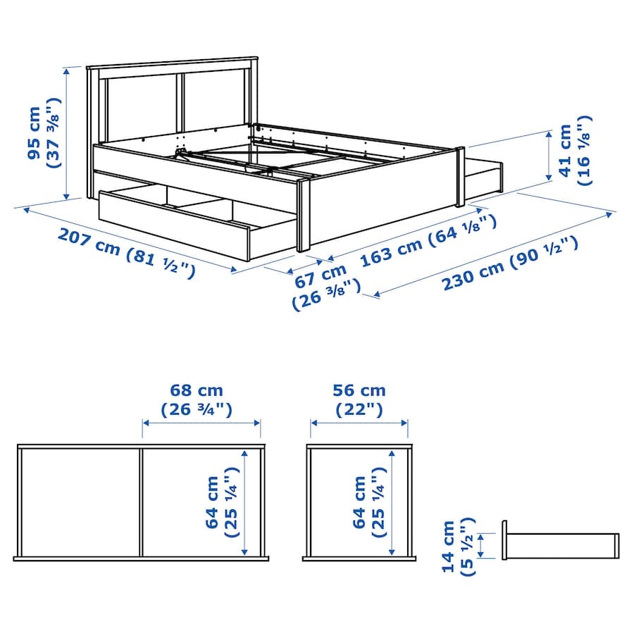 [pre-order] IKEA SONGESAND Bed frame with 4 storage boxes, brown/Luröy, 150x200 cm