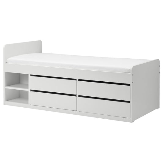 [pre-order] IKEA SLÄKT Bed frame w storage+slatted bedbase, white, 90x200 cm