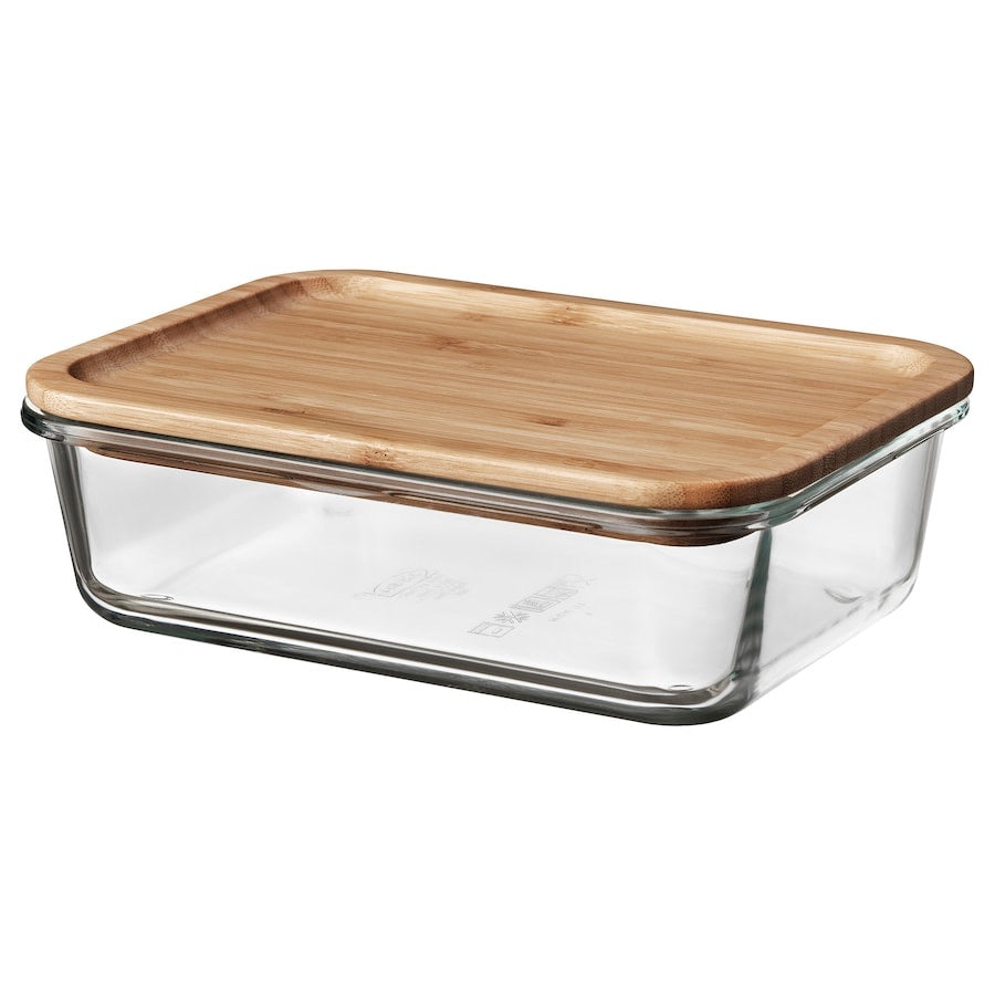 IKEA 365+ Food container with lid, rectangular glass/bamboo, 1.0 l