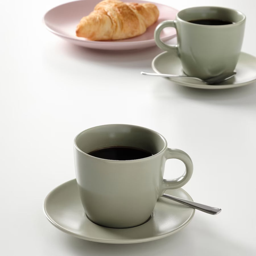 FÄRGKLAR 4pcs Cup with Saucer 8oz