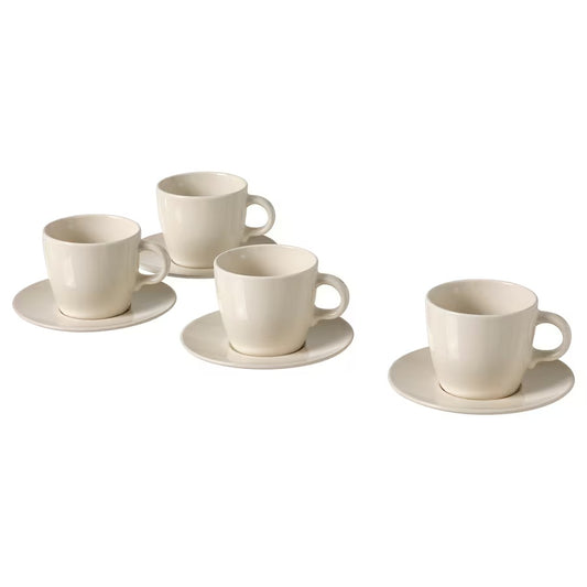 FÄRGKLAR Cup with saucer, glossy beige, 25 cl
