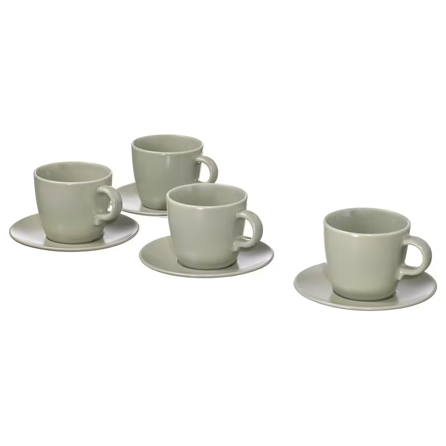 FÄRGKLAR 4pcs Cup with Saucer 8oz