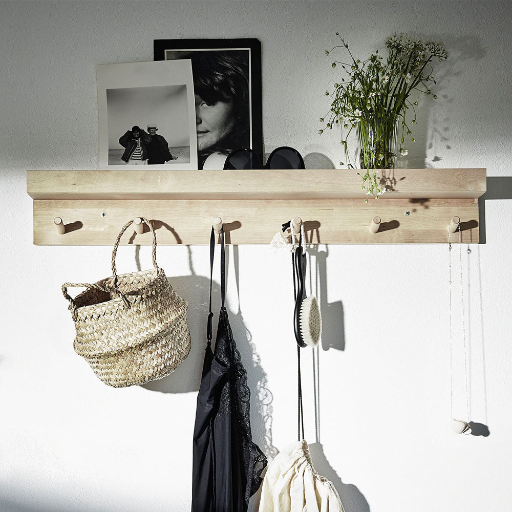 MANSARP Display shelf with hooks, birch 80cm
