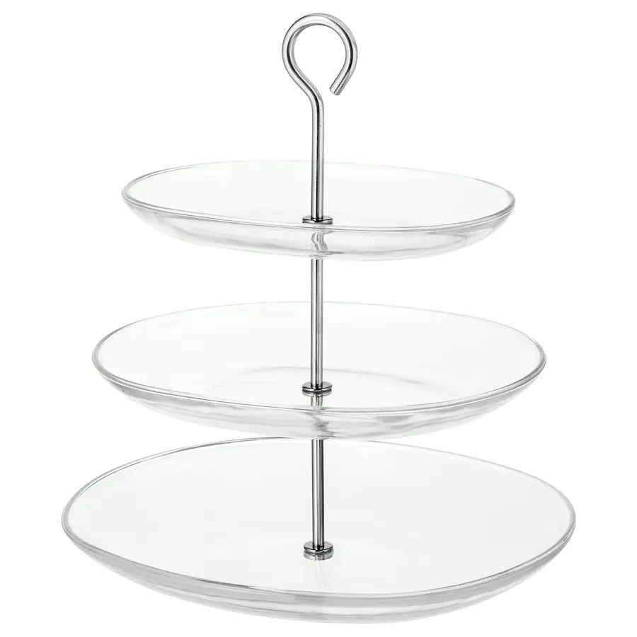 KVITTERA Serving stand, three tiers, clear glass/stainless steel