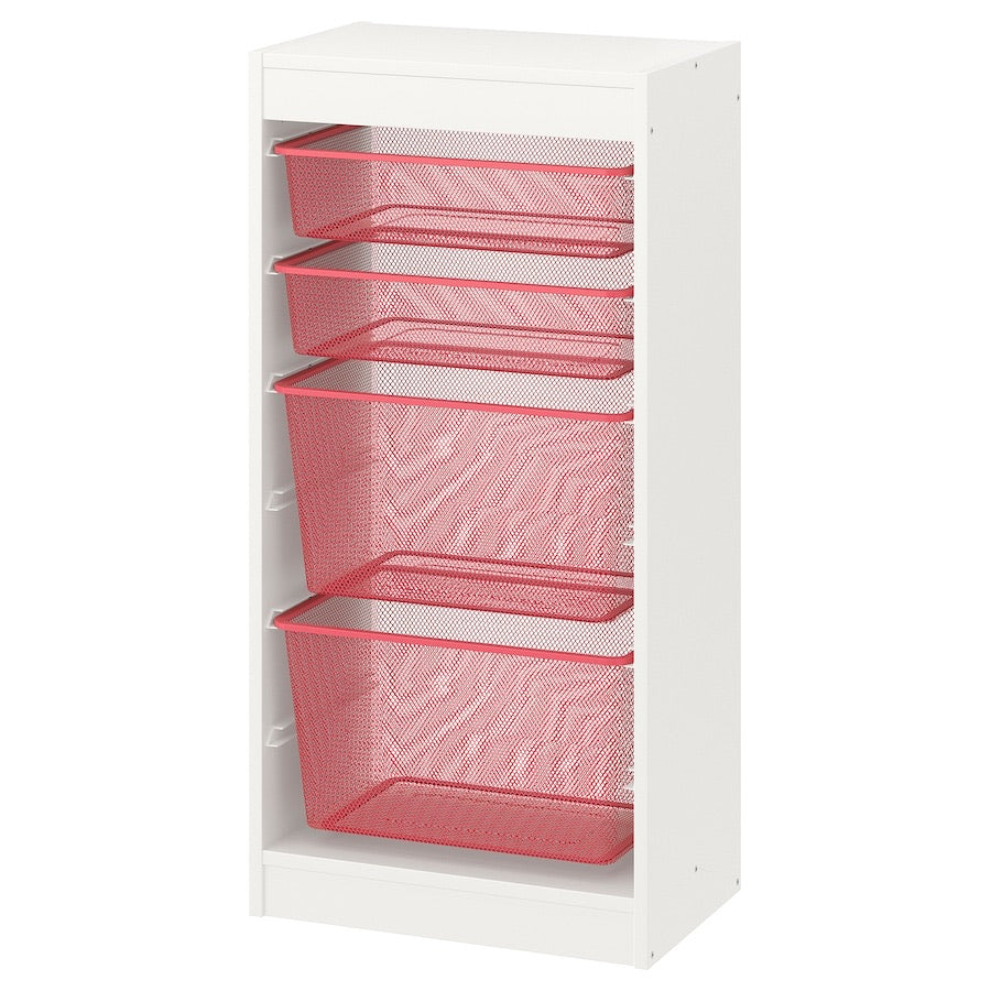 TROFAST Storage combination with boxes, white/light red, 46x30x95 cm