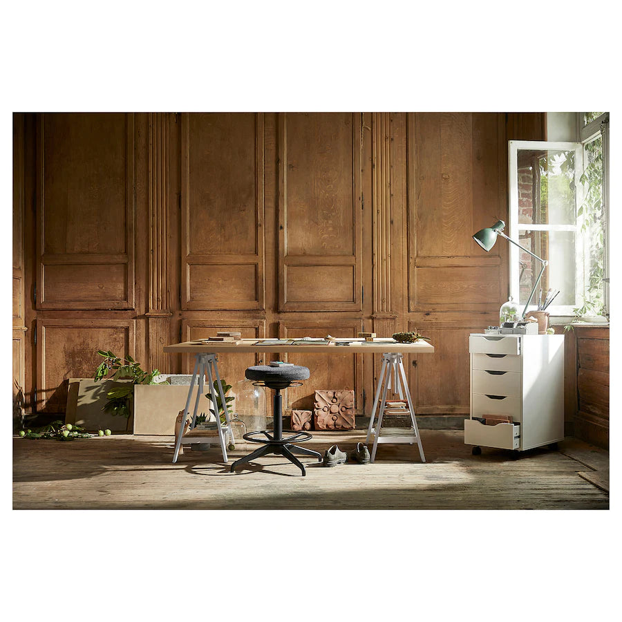 LAGKAPTEN / MITTBACK Desk, white stained oak effect/white, 140x60 cm