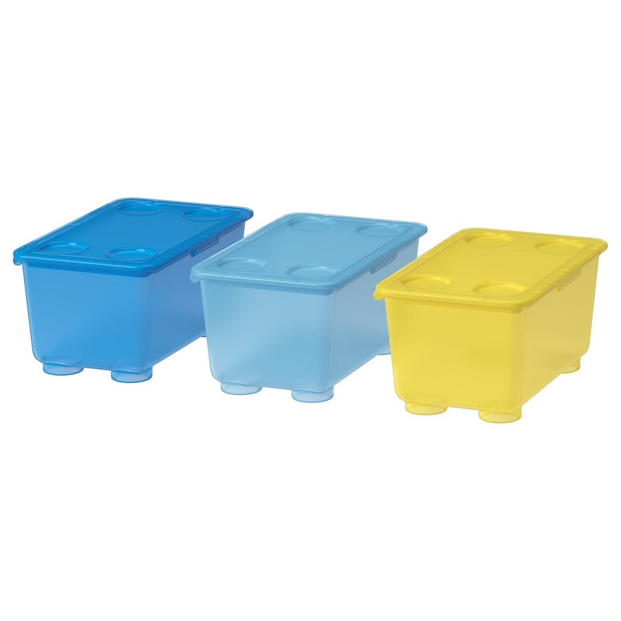 GLIS Box with lid, yellow/blue, 17x10 cm