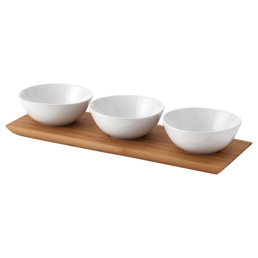 [pre-order] TYNGDLÖS Tray with 3 bowls, bamboo/white