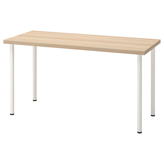 LAGKAPTEN / ADILS Desk, white stained oak effect/white, 140x60 cm