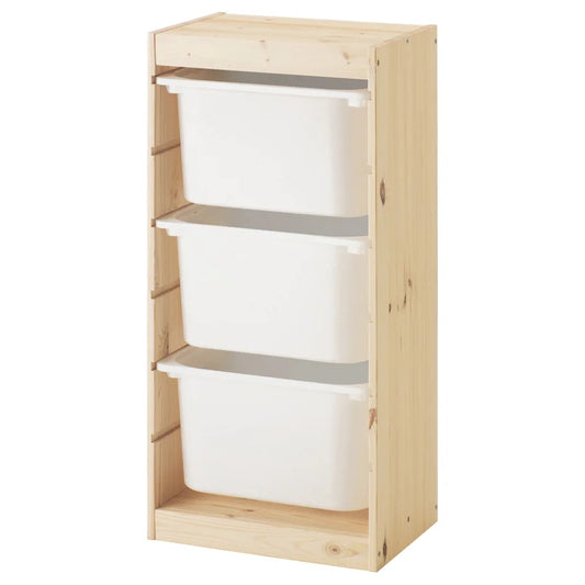 TROFAST Storage combination with boxes, light white stained pine/white44x30x91 cm