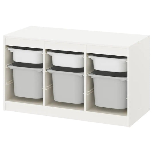 TROFAST Storage combination with boxes, white/grey 99x44x56 cm