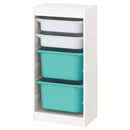 TROFAST Storage combination with boxes, white/white turquoise 46x30x95 cm