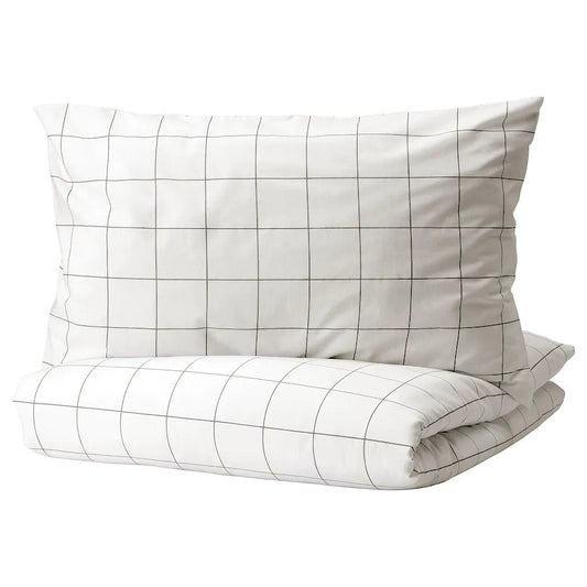 VITKLÖVER Duvet cover and 2 pillowcases, white black/check240x220/50x80 cm