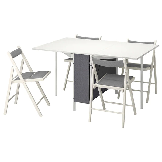[pre-order] KALLHÄLL / TERJE Table and 4 chairs, white/light grey/Knisa white/light grey, 33/89/145x98 cm