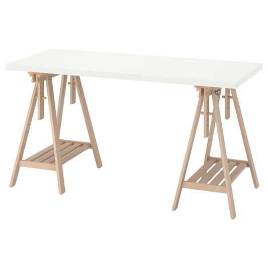 LAGKAPTEN / MITTBACK Desk, white/birch, 140x60 cm