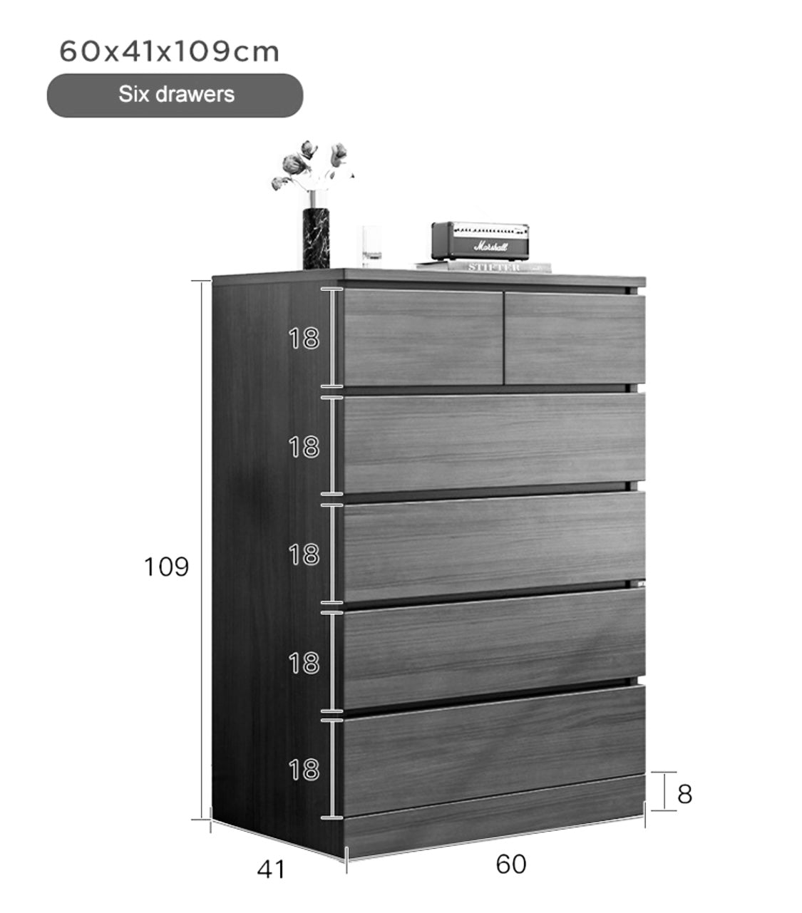 ABQARY Chest of 6 drawers, white, 60x41x109 cm