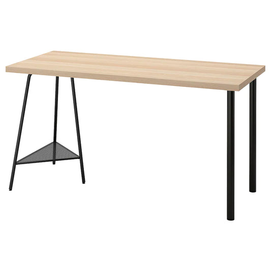 LAGKAPTEN / TILLSLAG Desk, white stained oak effect/black, 140x60 cm