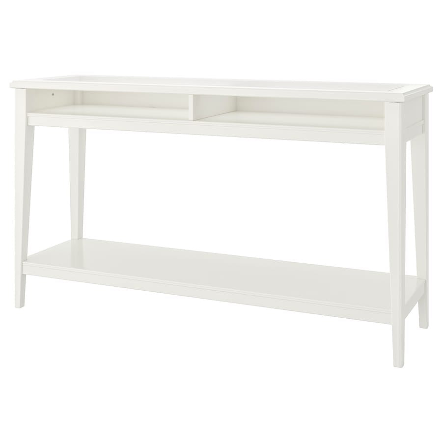 LIATORP Console table, white/glass, 133x37 cm