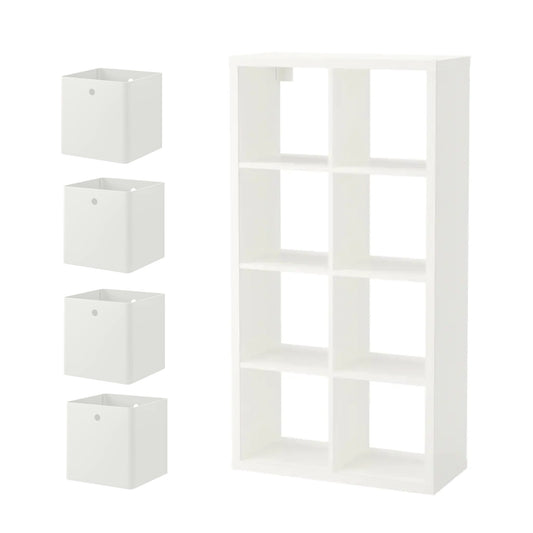 FLYSTA/KUGGIS Shelving unit, white69x132 cm & Basket, Storage box, white30x30x30 cm