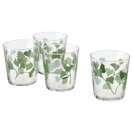 STILENLIG Glass, clear glass leaf patterned/green30 cl