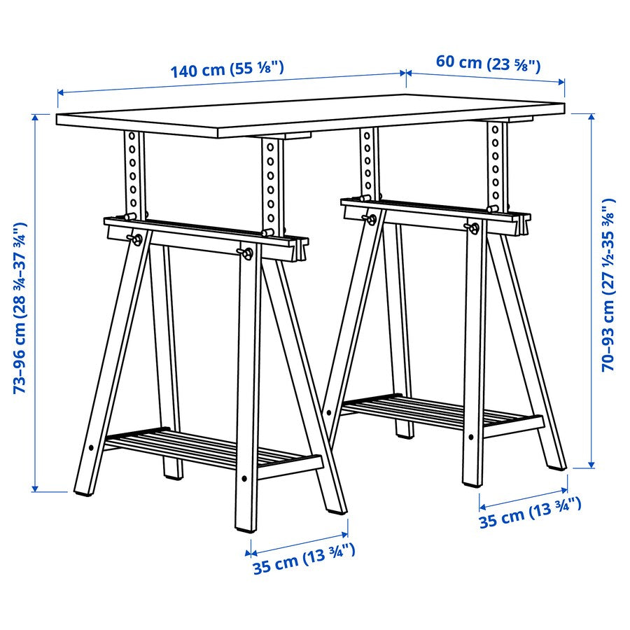 LAGKAPTEN / MITTBACK Desk, white stained oak effect/white, 140x60 cm