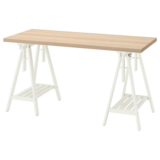 LAGKAPTEN / MITTBACK Desk, white stained oak effect/white, 140x60 cm