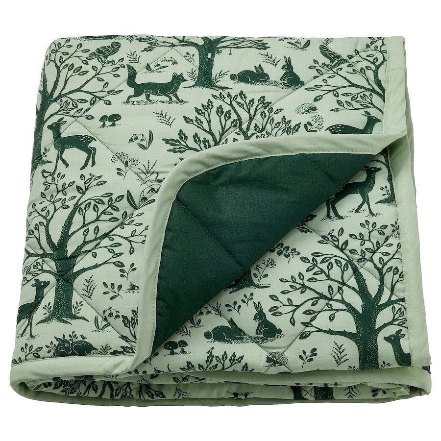 [pre-order] TROLLDOM Quilted blanket, forest animal pattern/green, 96x96 cm