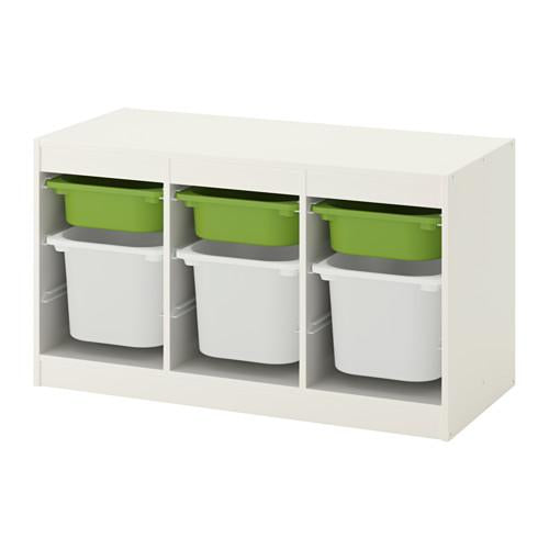 TROFAST Storage combination with boxes, white/green 99x44x56 cm