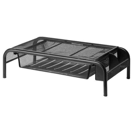 BRYTET Monitor stand with drawer, mesh/black