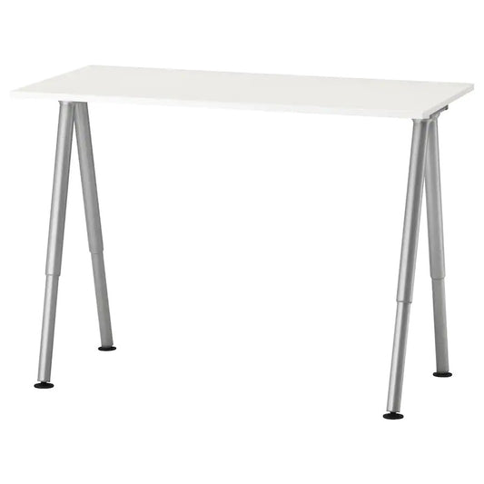 THYGE Desk, white/silver-colour, adjustable, 120x60 cm