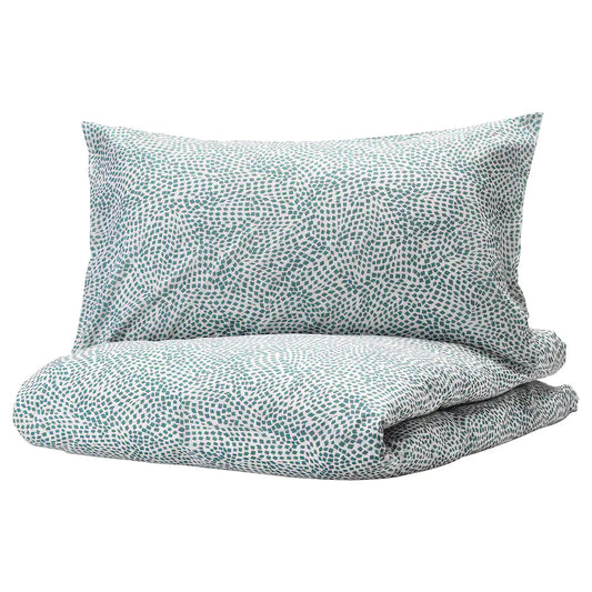TRÄDKRASSULA Duvet cover and 2 pillowcases, white/blue200x200/50x80 cm