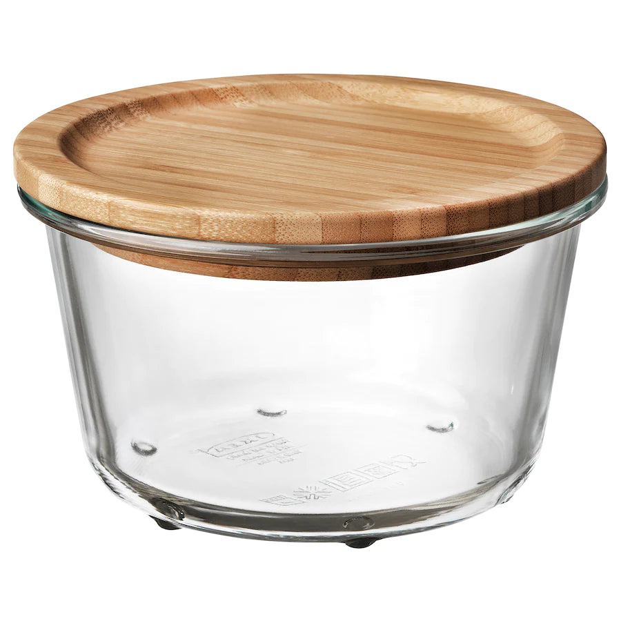 IKEA 365+ Food container with lid, round glass/bamboo, 600 ml