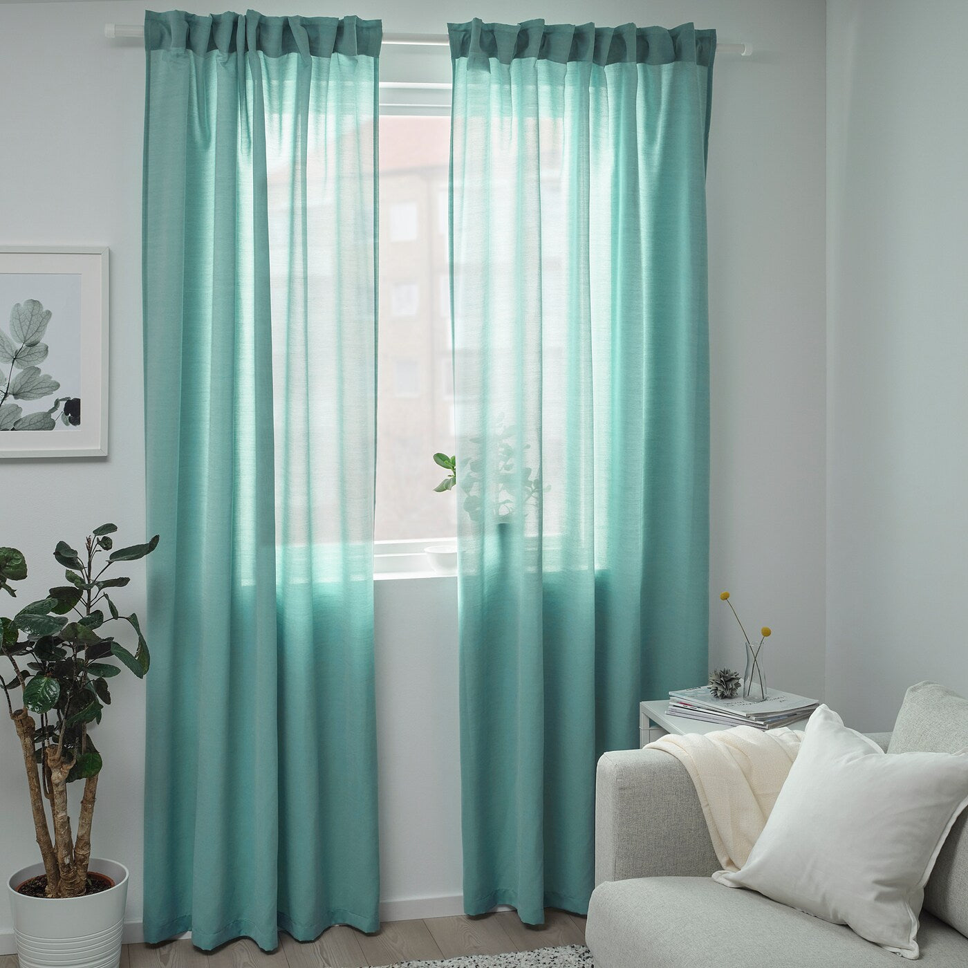 HILJA Curtains, 1 pair, turquoise, 145x178 cm