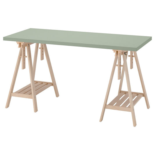 LAGKAPTEN / MITTBACK Desk, light green/birch, 140x60 cm