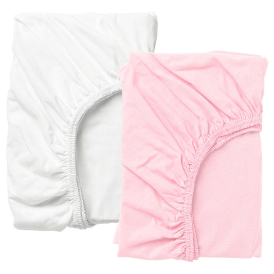 LEN Fitted sheet for cot, white/pink, 60x120 cm