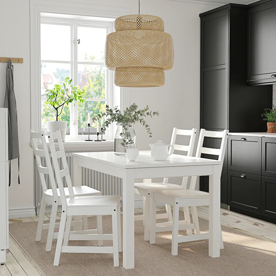 [pre-order] LANEBERG / NORDVIKEN Table and 4 chairs, white/white, 130/190x80 cm