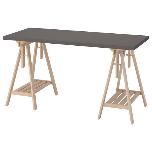 LAGKAPTEN / MITTBACK Desk, dark grey/birch, 120x60 cm
