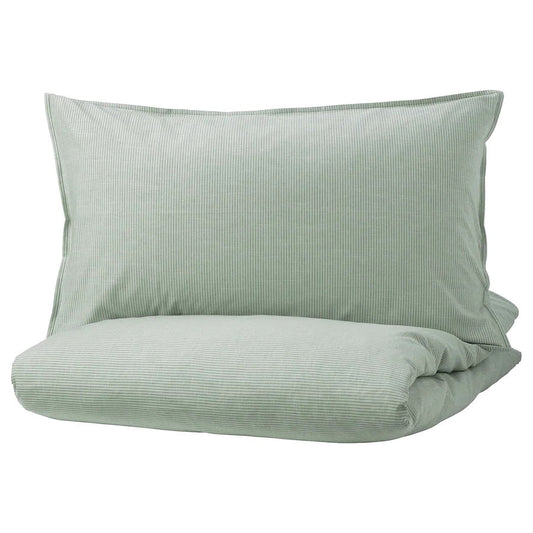 BERGPALM Duvet cover and pillowcase, green/stripe150x200/50x80 cm